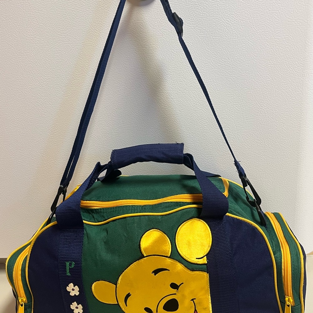 Disney Winnie The Pooh Small Duffle Bag Canvas 90’s 18"×8" Blue/Yellow/Green EUC